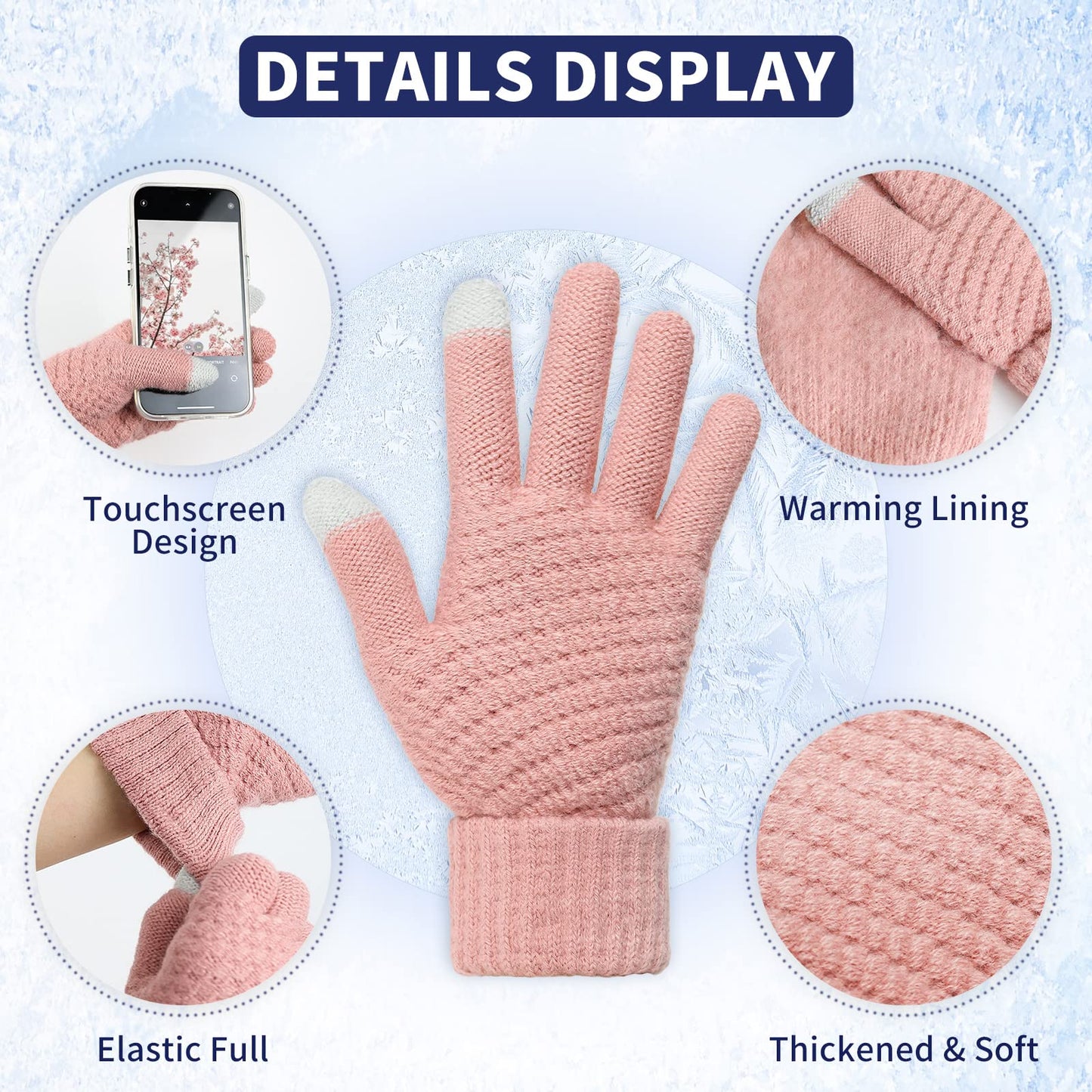 Omisy 4 Pairs Womens Gloves for Cold Weather, Women Christmas Gifts for Mom Wife, Stocking Stuffers for Adult Women, Winter Warm Gloves with Touchscreen - Black, Grey, Beige, Pink